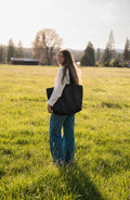 Black Leather Tote with Divider and Pockets
