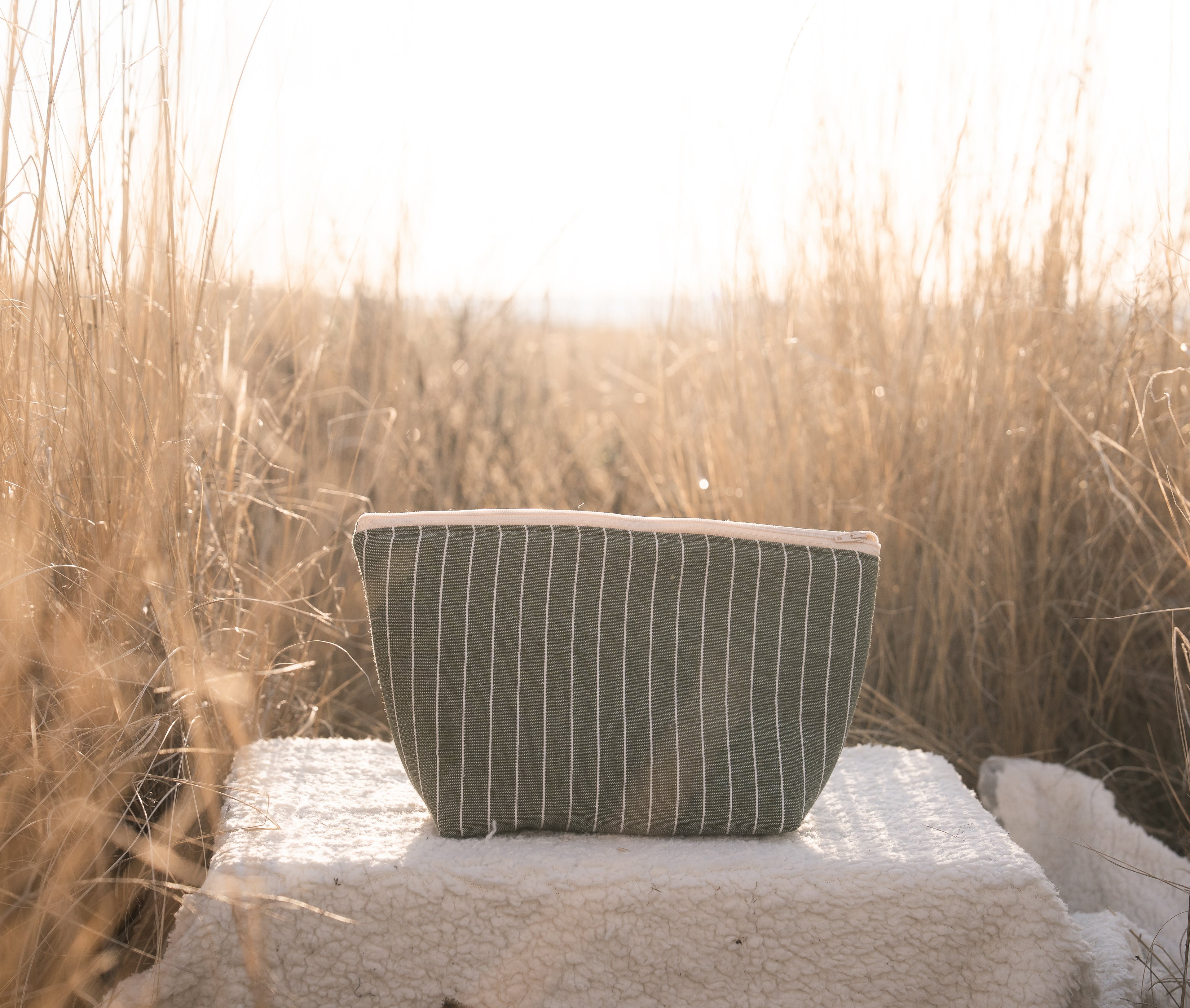 Green and White Stripes Makeup Bag