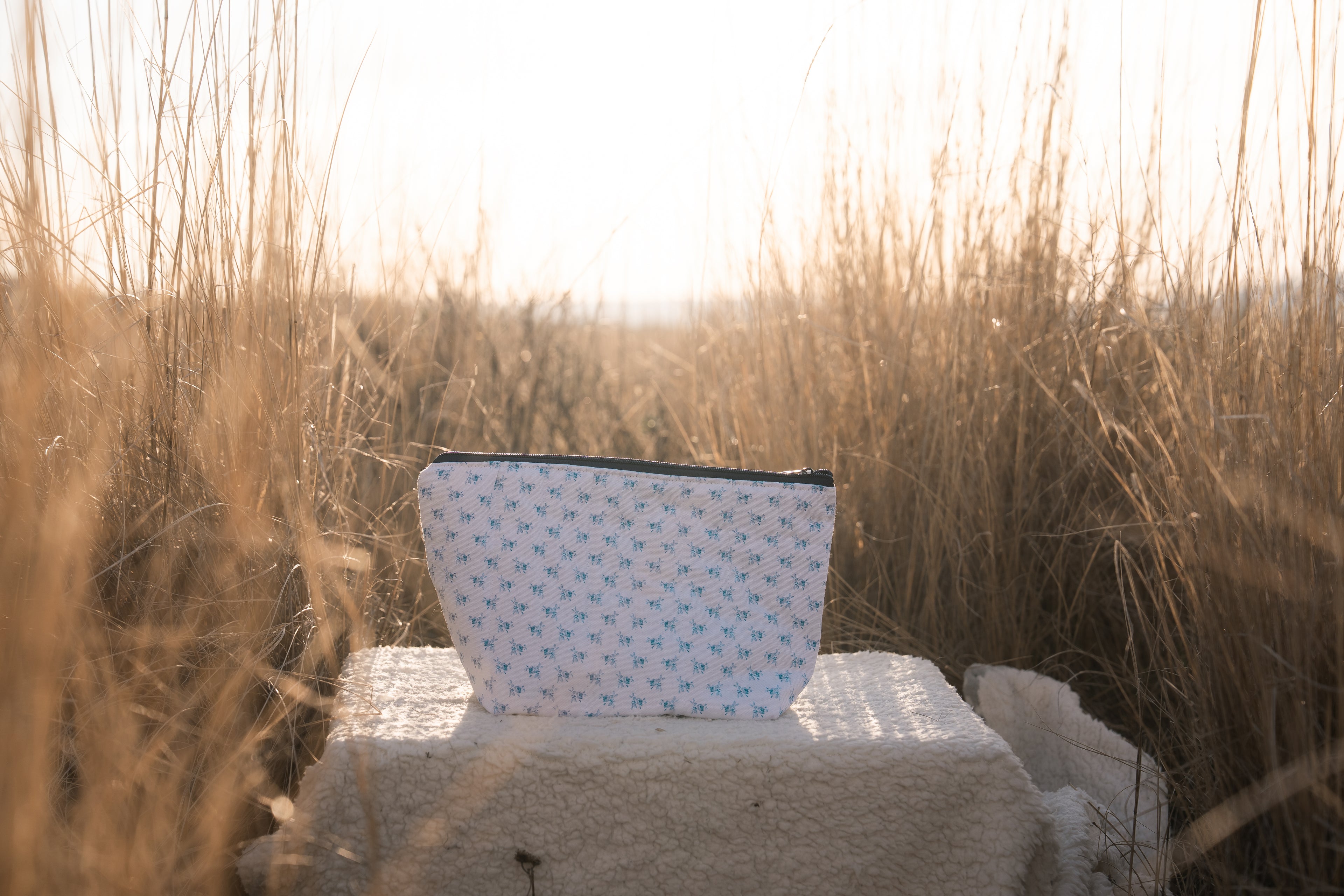 Quilted Blue Flowers Makeup Bag