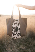 Two Toned Brown Leather Cowhide Tote