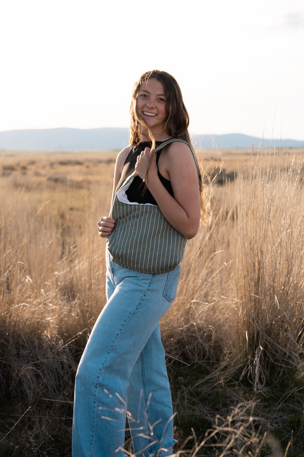 Green and White Stripes Hand Bag