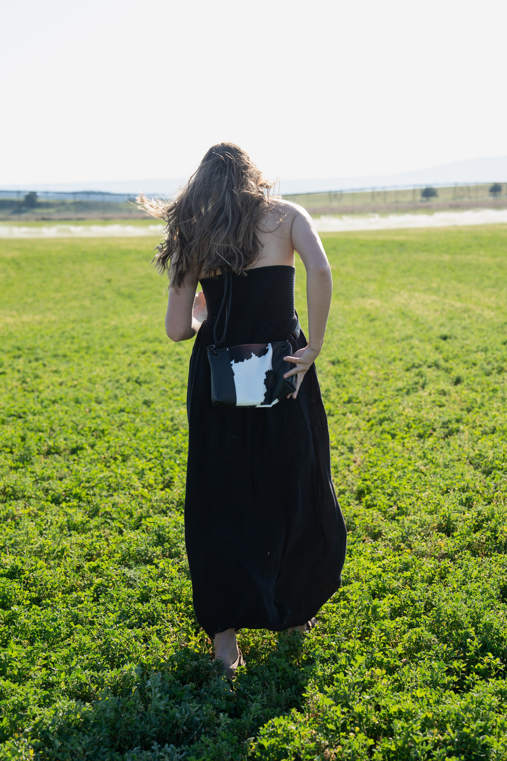 Two Toned Leather & Cow Print Crossbody Purse