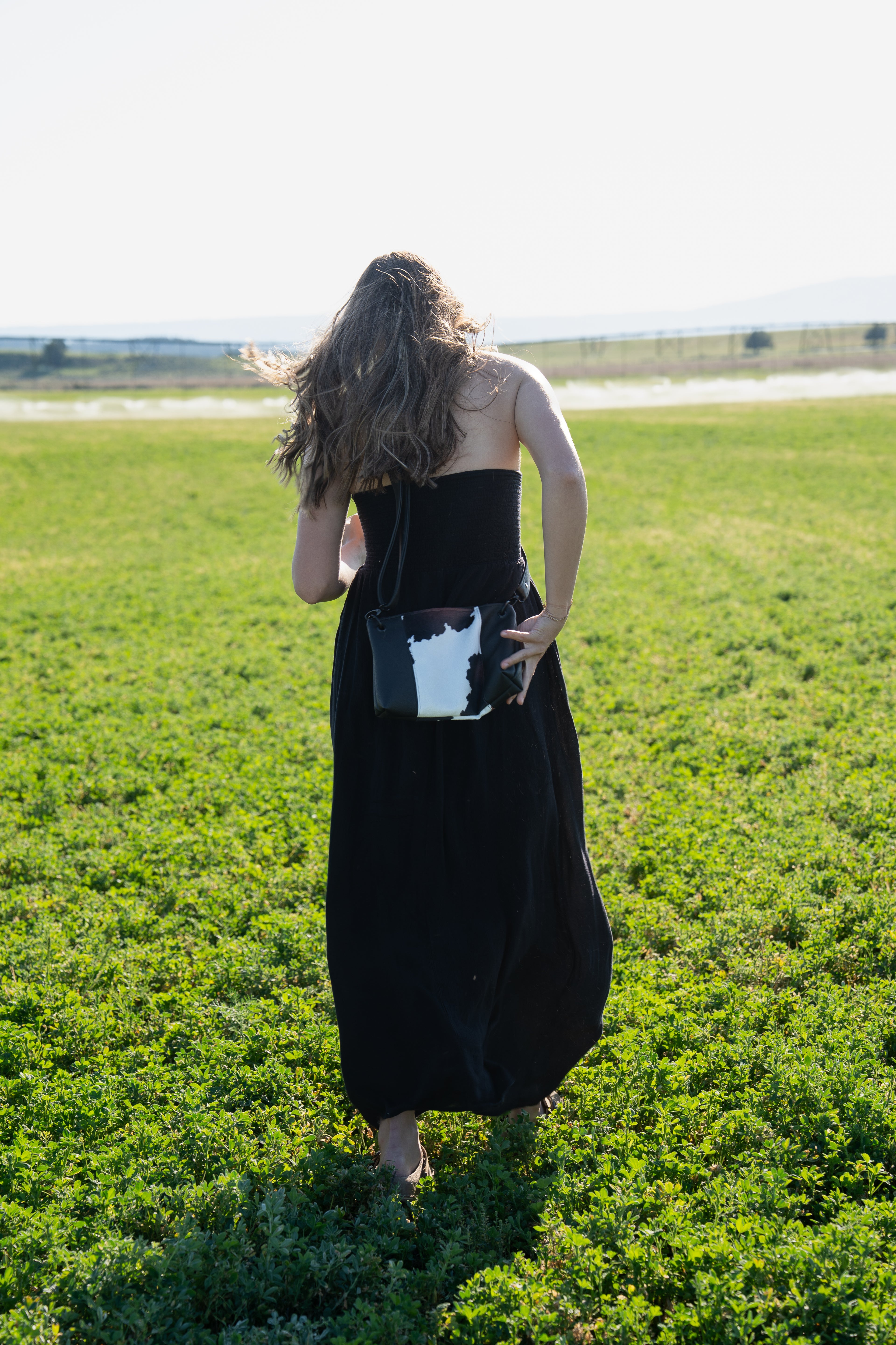 Two Toned Leather & Cow Print Crossbody Purse