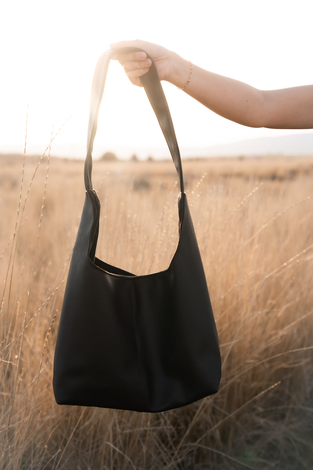 Black Leather with Middle Detail Hand Bag