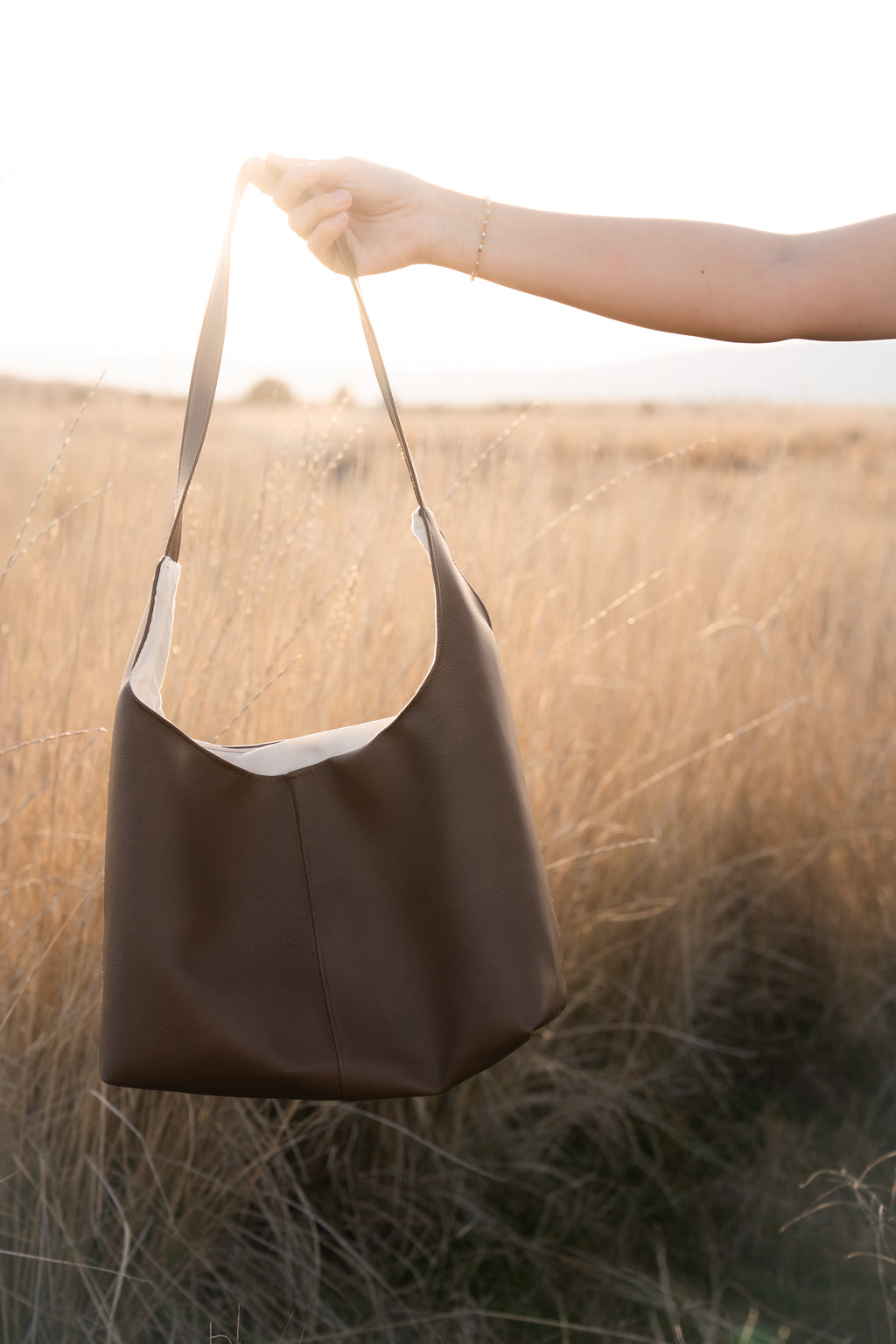 Brown Leather Hand Bag Middle Detail