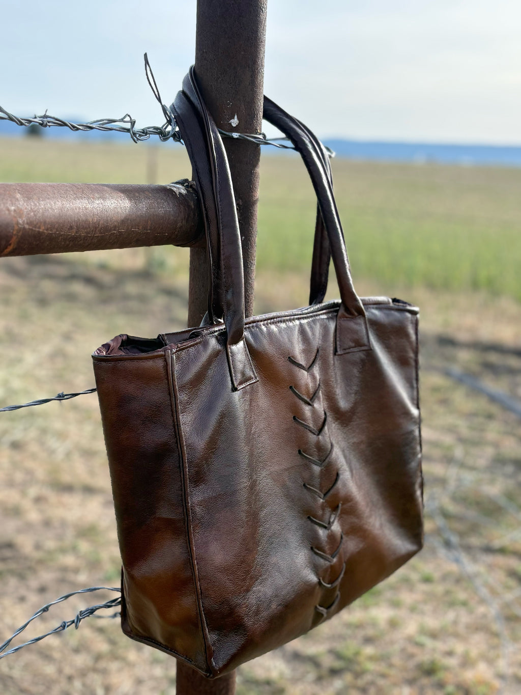 Dark Brown Leather Square Tote