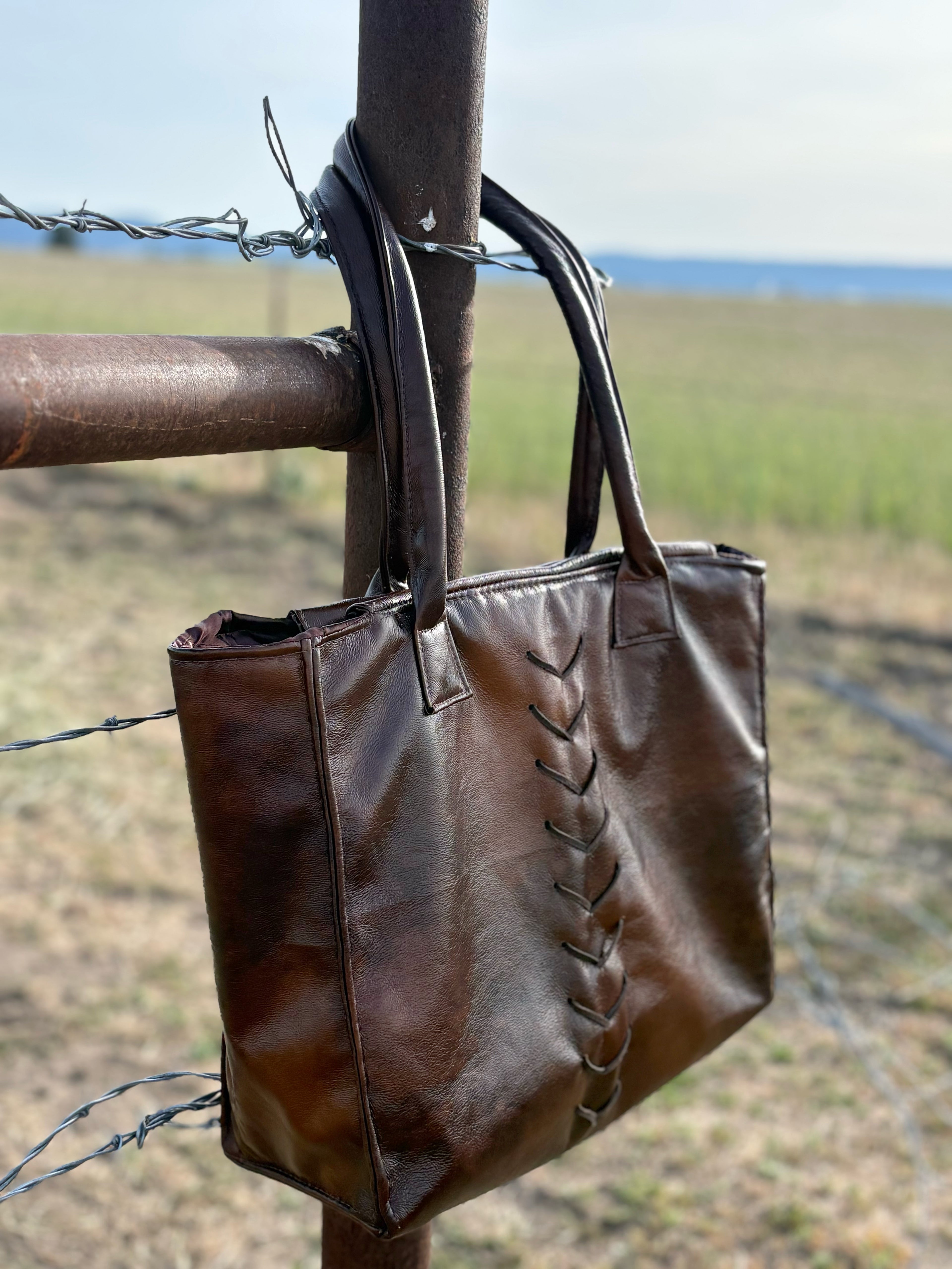 Dark Brown Leather Square Tote