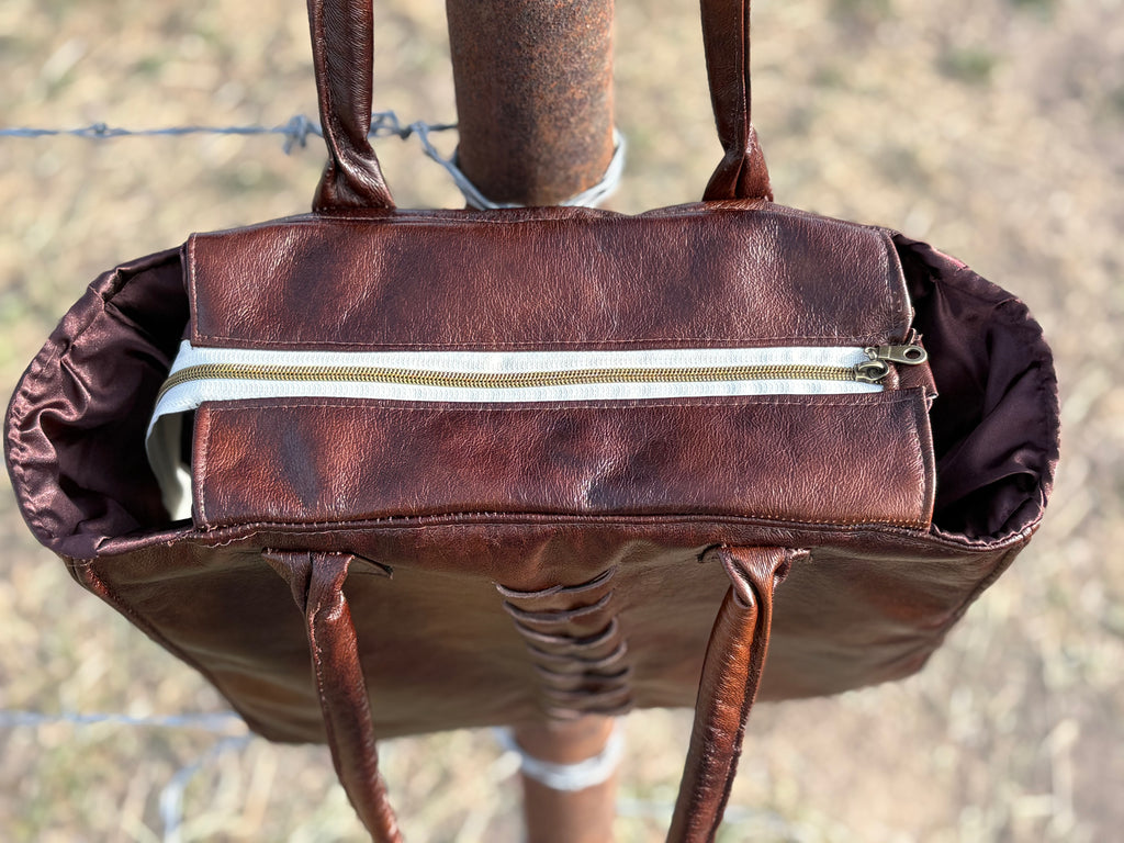 Dark Brown Leather Square Tote