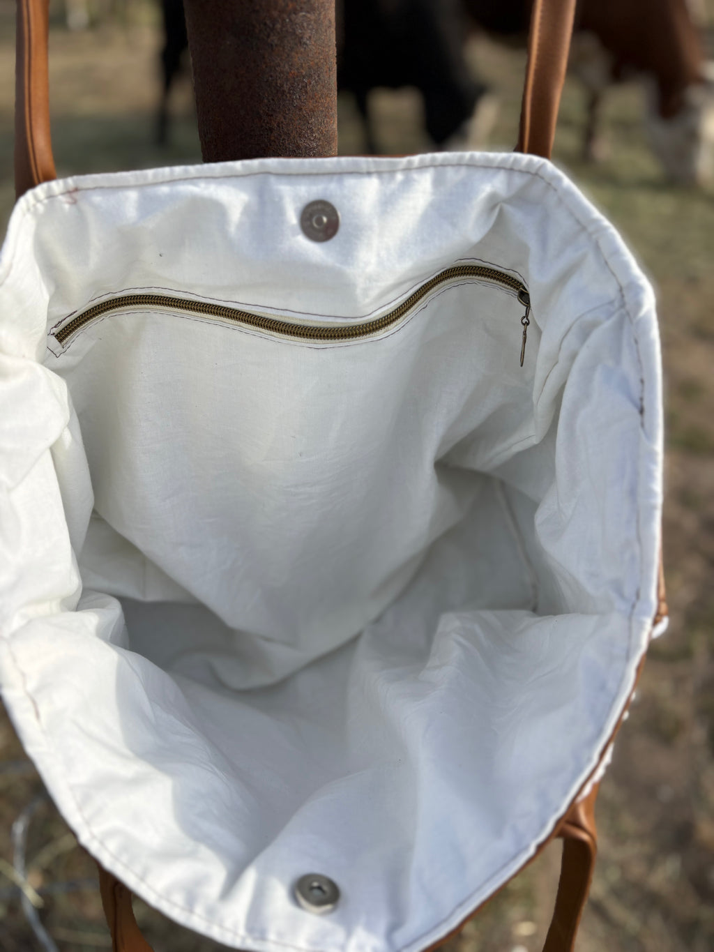 Horse Blanket and Light Brown Leather Square Tote
