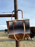Horse Blanket and Light Brown Leather Square Tote