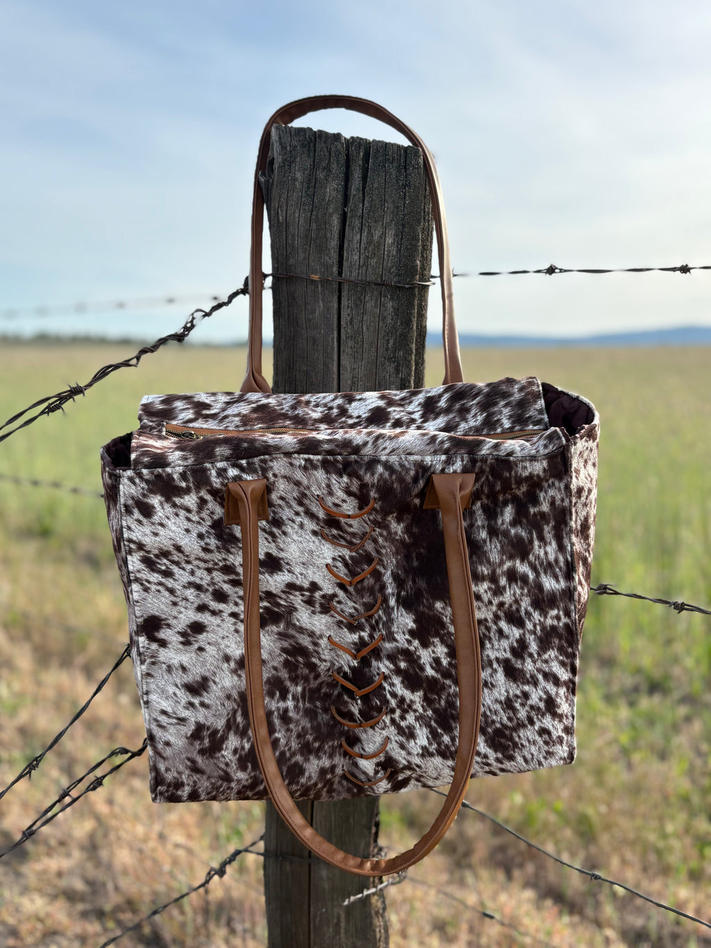 Brown Freckled Cowhide Square Tote