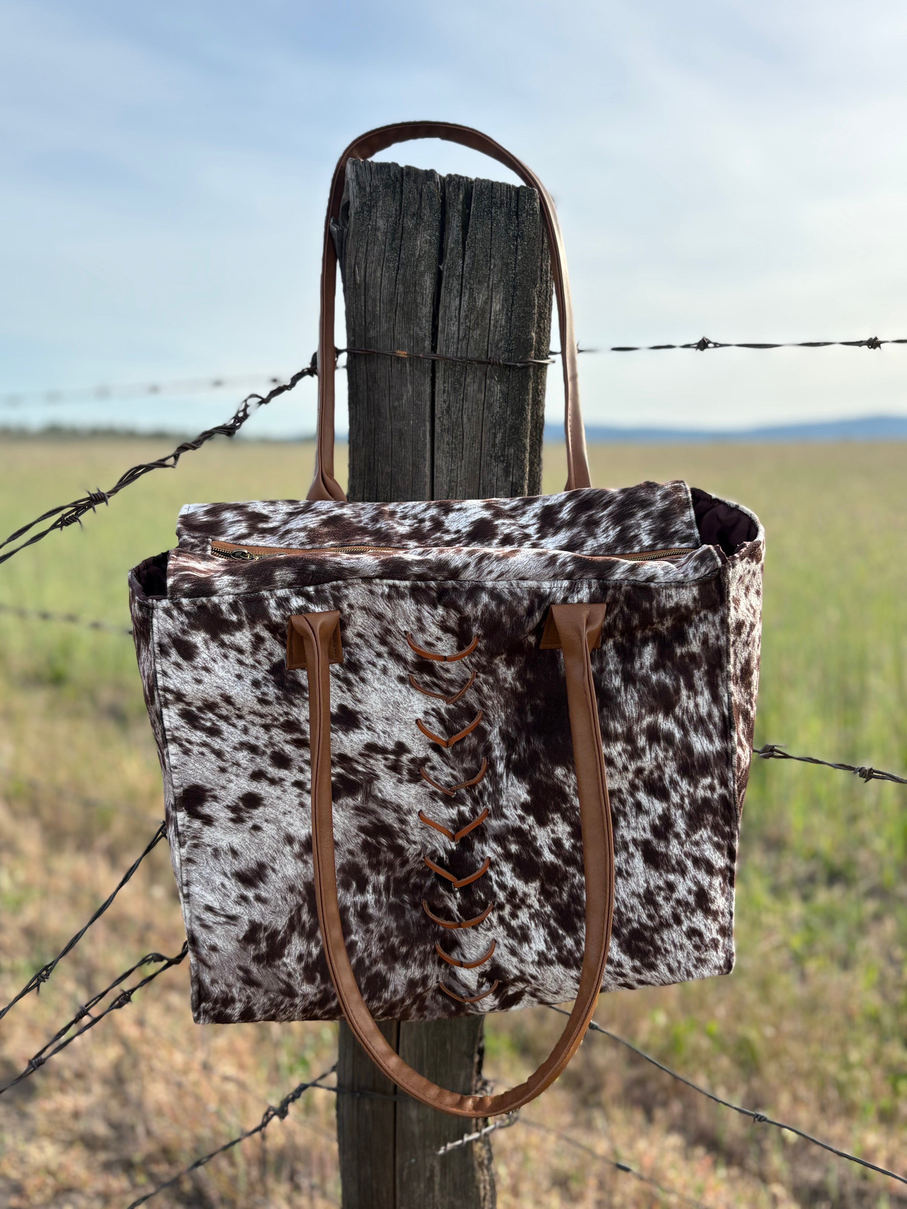 Brown Freckled Cowhide Square Tote