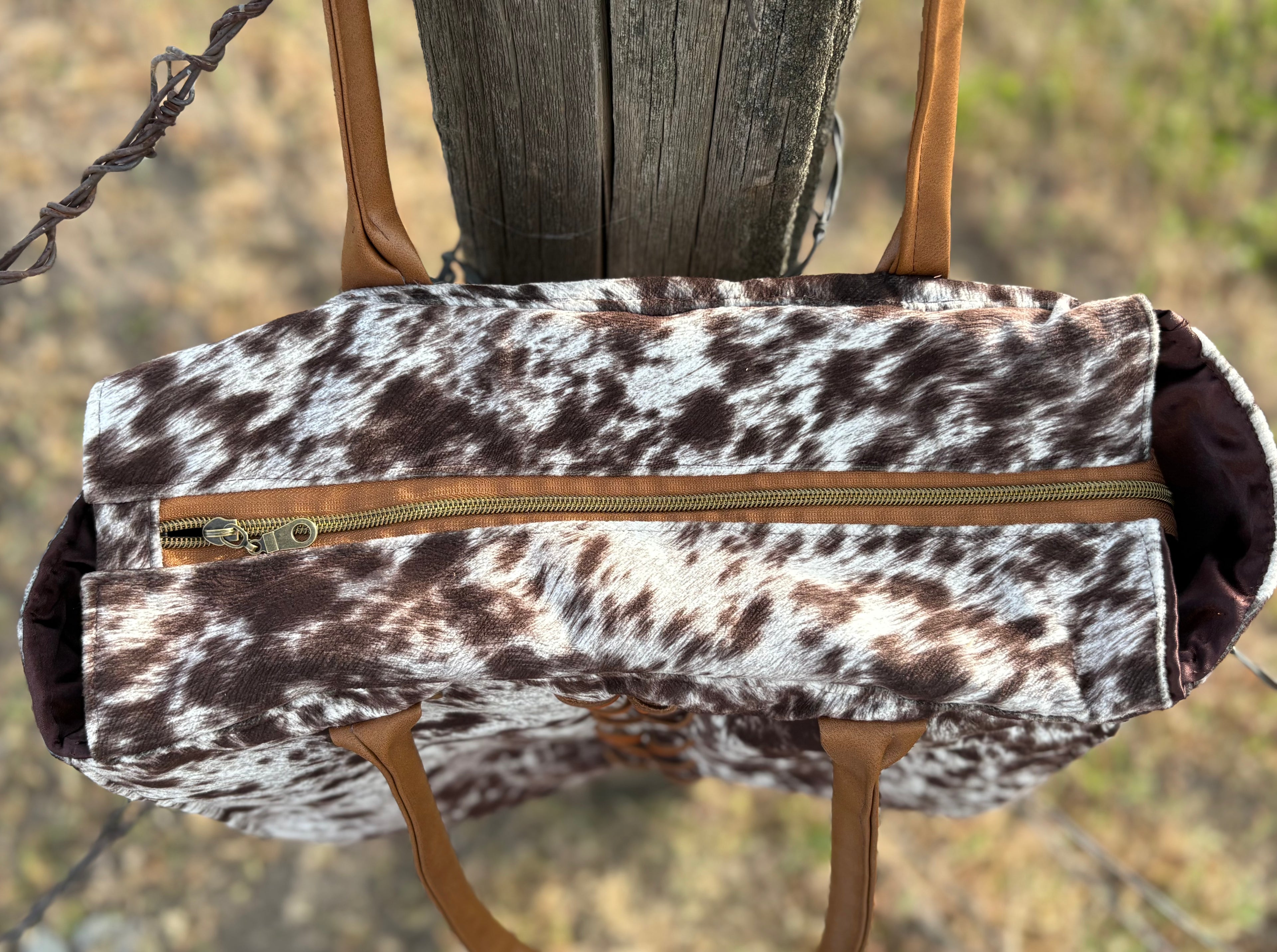 Brown Freckled Cowhide Square Tote