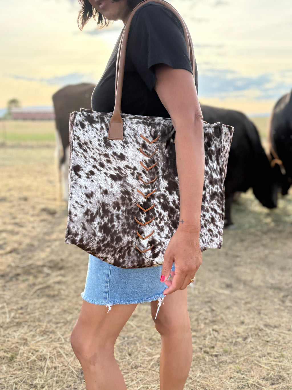 Brown Freckled Cowhide Square Tote